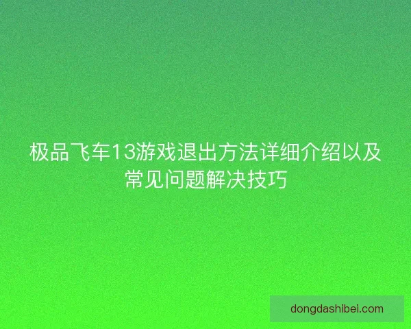 极品飞车13游戏退出方法详细介绍以及常见问题解决技巧