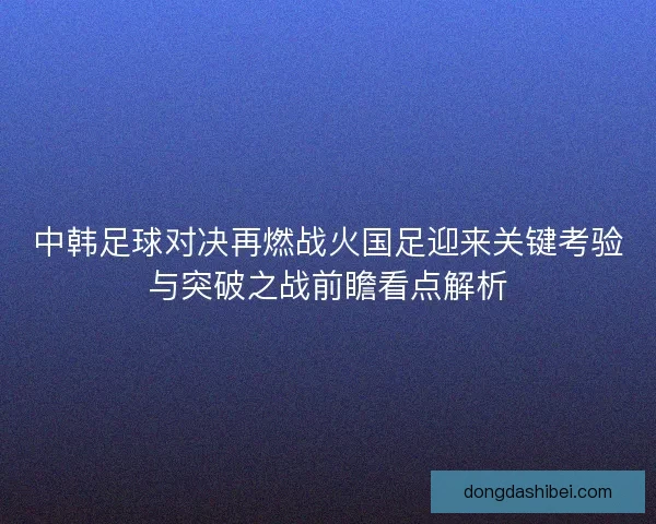 中韩足球对决再燃战火国足迎来关键考验与突破之战前瞻看点解析