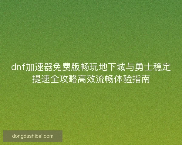 dnf加速器免费版畅玩地下城与勇士稳定提速全攻略高效流畅体验指南